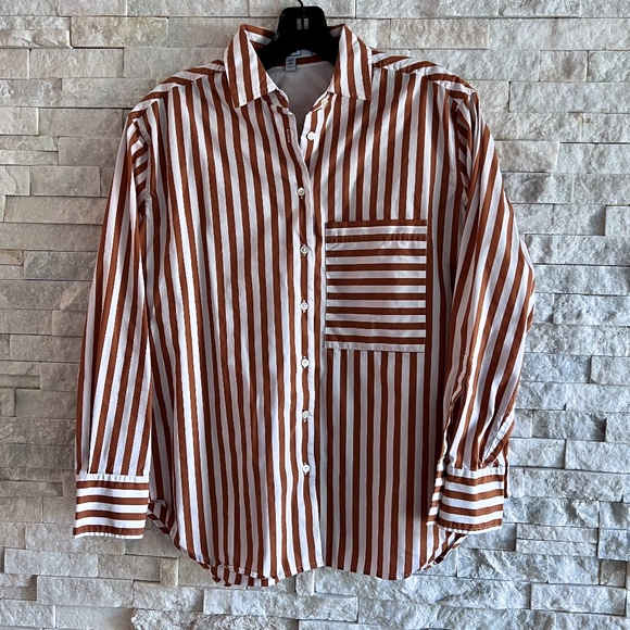 AYR Deep End Cotton Shirt in Dark Gold / White Stripe - Picture 4 of 5